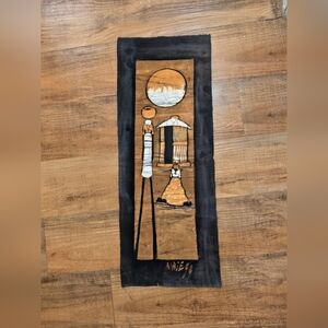 African Batik Art Cloth Textile Mozambique Tribal Life Signed AIAIEGG Unframed